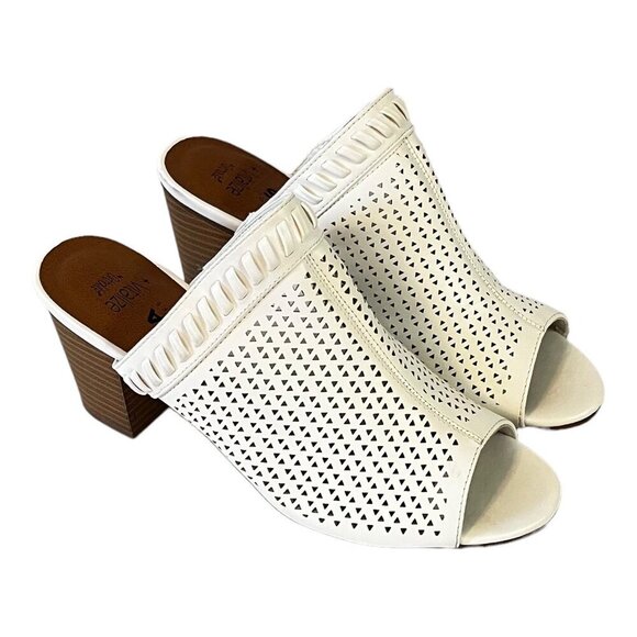 Sonoma Womens Vitalize Open-Toe Block Heel Mules Size 7.5 White Faux Leather - Picture 1 of 7